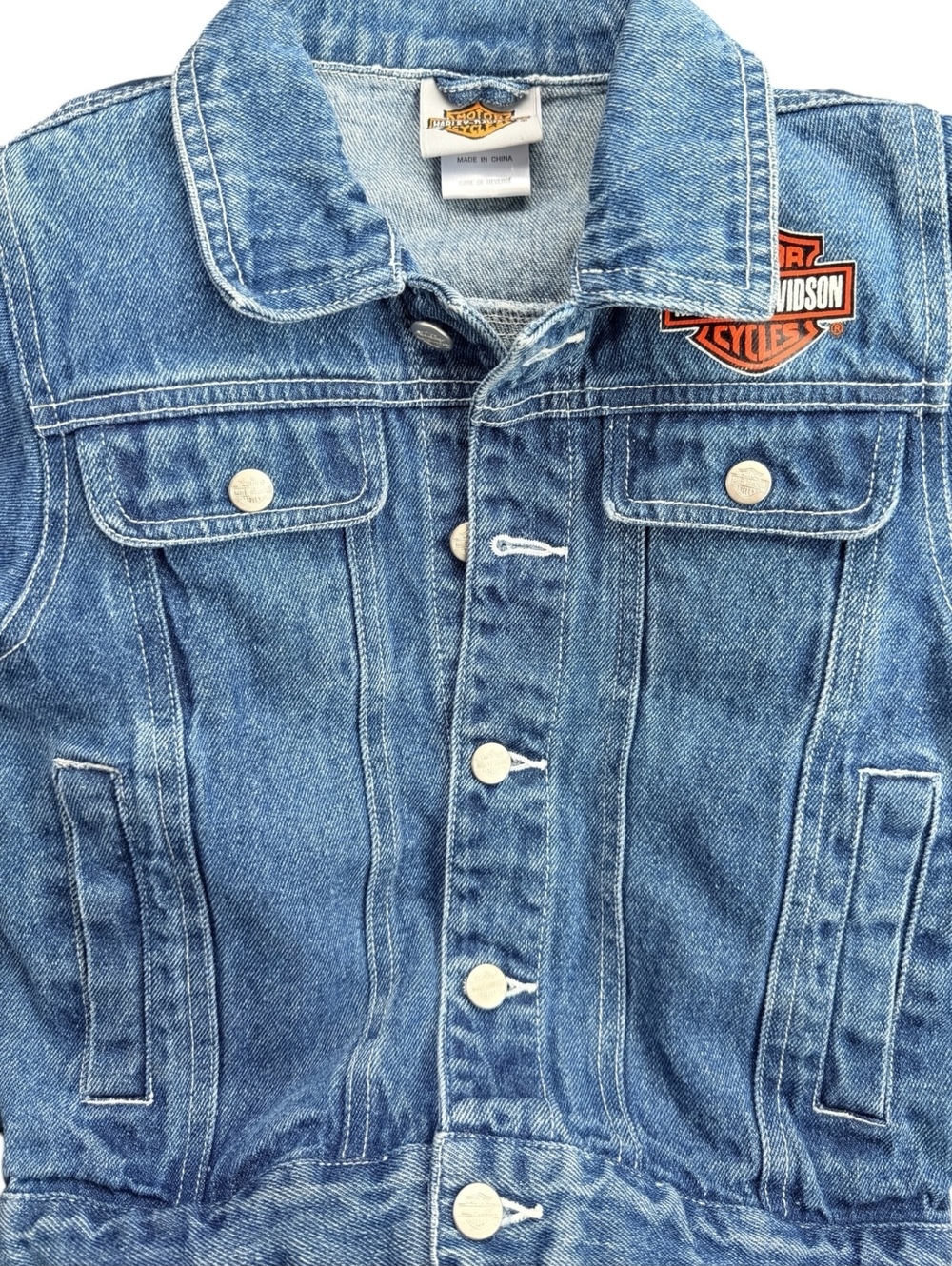 Harley-Davidson 🩵 Kids Denim Jacket Size 6/7 with Logo Patch - Picture 10 of 10